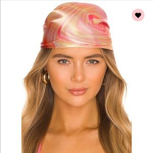 Frankie's Bikinis x Revolve Motion Plisse Artwork Orange Yellow Swirl Silk Scarf